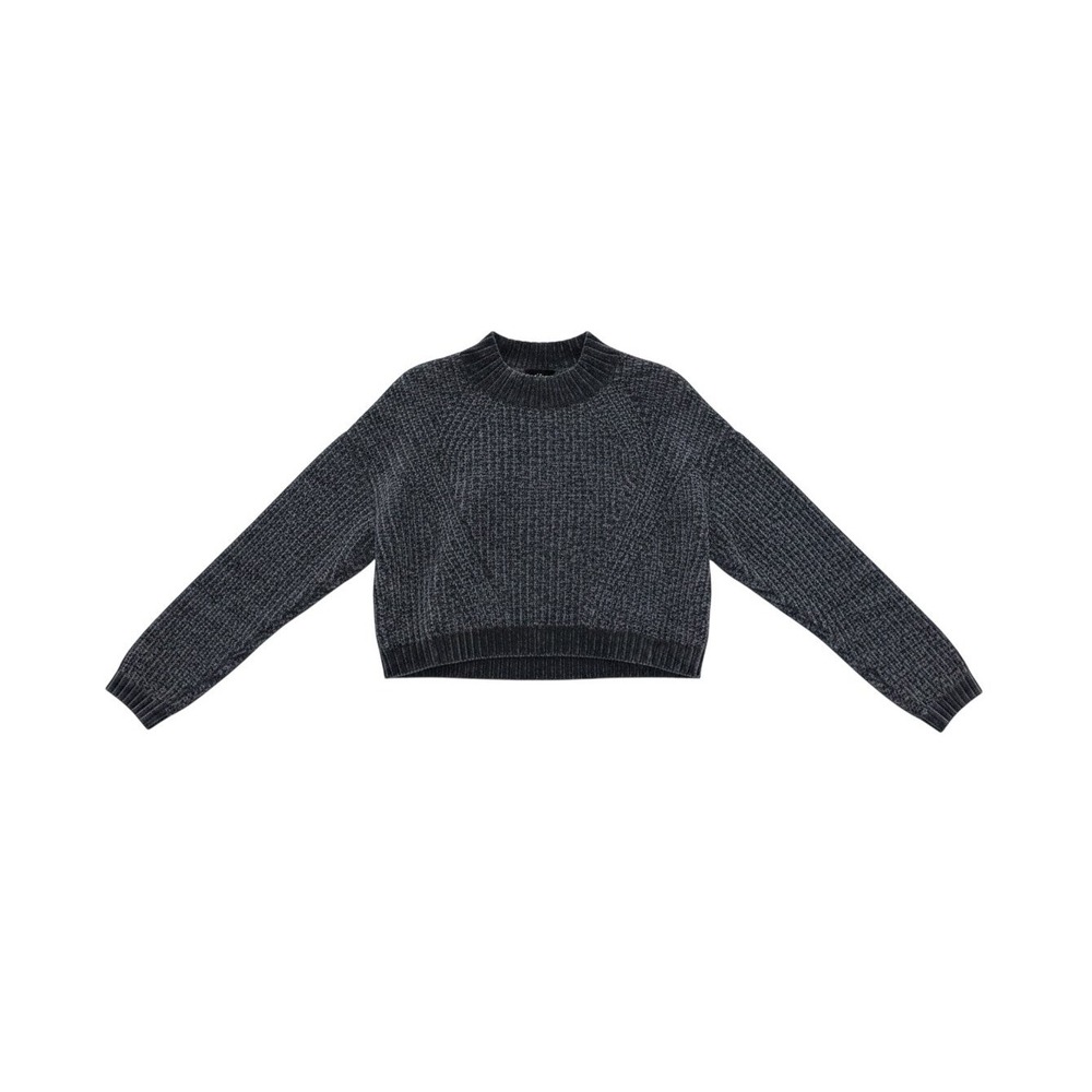 Rue21 Sweater Womens S Gray Excellent Cropped Chenille Mock Neck Ribbed Raglan